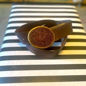Leather Belt w/beaded Brass Buckle